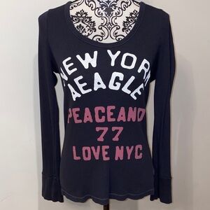 5/$50 American Eagle Outfitters Navy & Pink Long Sleeve Waffle Shirt Size XL